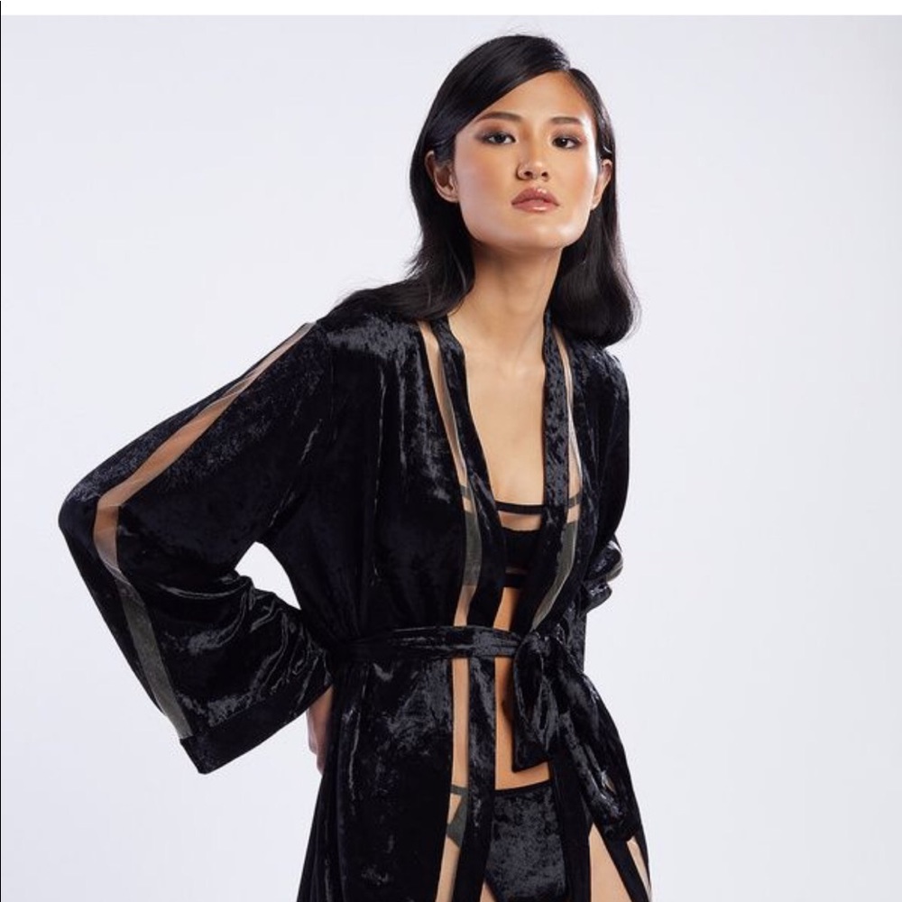 NEW velvet robe with mesh detail